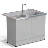 Стол-мойка ЭКРОС 1200х800х900 мм, две чаши стеклопластик, раб. поверхность - МОНОЛИТНЫЙ КЕРАМОГРАНИТ с НС бортиком