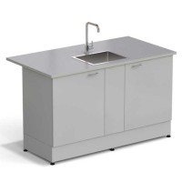 Стол-мойка ЭКРОС 1500х800х900 мм, чаша нержавеющая сталь по центру, раб. поверхность - МОНОЛИТНЫЙ КЕРАМОГРАНИТ с ПВХ кромкой