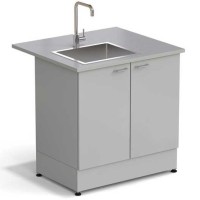 Стол-мойка ЭКРОС 900х800х900 мм, чаша нержавеющая сталь слева, раб. поверхность - МОНОЛИТНЫЙ КЕРАМОГРАНИТ с ПВХ кромкой