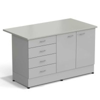 Стол-тумба ЭКРОС 1500х800х900 мм 2 двери + 4 ящика, раб. поверхность - ЛАМИНАТ СЕРЫЙ
