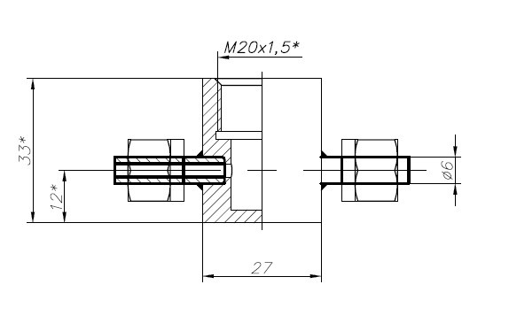 Проточная камера М20x1.5 со штуцерами Д6 с обжимными гайками