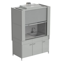 Шкаф вытяжной с коконом из стекопластика с мойкой из СП и смесителем, с ВЗБ светильником 1500х820х2240 мм, раб. поверхость- LABGRADE