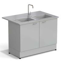 Стол-мойка ЭКРОС 1200х800х900 мм, две чаши стеклопластик, раб. поверхность - МОНОЛИТНЫЙ КЕРАМОГРАНИТ с ПВХ кромкой