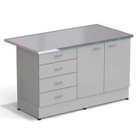 Стол-тумба ЭКРОС 1500х800х900 мм 2 двери + 4 ящика, раб. поверхность - МОНОЛИТНЫЙ КЕРАМОГРАНИТ с НС бортиком
