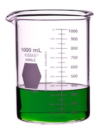 Стакан Kimble 1000 мл, низкий, прочный, с градуировкой, с носиком, стекло