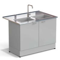 Стол-мойка ЭКРОС 1200х800х900 мм, две чаши стеклопластик, раб. поверхность - НЕРЖАВЕЮЩАЯ СТАЛЬ