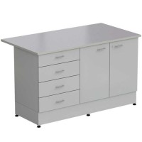 Стол-тумба ЭКРОС 1500х800х900 мм 2 двери + 4 ящика, раб. поверхность - МОНОЛИТНЫЙ КЕРАМОГРАНИТ с ПВХ кромкой