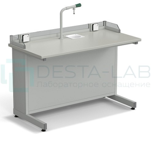 Стол ученический с подводом воды, с бортиком и розетками 1200х600х840, раб. поверхность - ЛАМИНАТ СЕРЫЙ