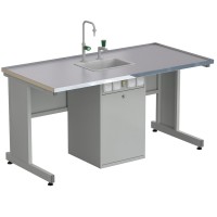 Стол ученический с сервисной стойкой, с электрикой, с подводом воды 1500х750х760, раб. поверхность - МОНОЛИТНЫЙ КЕРАМОГРАНИТ