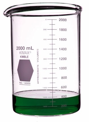 Стакан Kimble 2000 мл, низкий, прочный, с градуировкой, с носиком, стекло