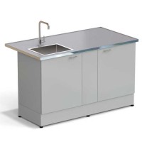 Стол-мойка ЭКРОС 1500х800х900 мм, чаша нержавеющая сталь слева, раб. поверхность - МОНОЛИТНЫЙ КЕРАМОГРАНИТ с НС бортиком