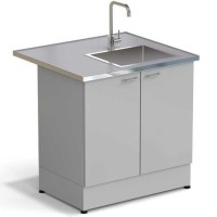 Стол-мойка ЭКРОС 900х800х900 мм, чаша нержавеющая сталь справа, раб. поверхность - МОНОЛИТНЫЙ КЕРАМОГРАНИТ с НС бортиком
