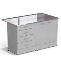 Стол-тумба ЭКРОС 1500х800х900 мм 2 двери + 4 ящика, раб. поверхность - НЕРЖАВЕЮЩАЯ СТАЛЬ