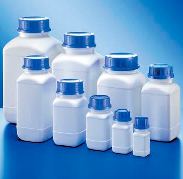 Бутыль Kautex широкогорлая 100 мл, HDPE, квадратная, Ø 32 мм, естественный цвет, без крышки, с допуском ООН для твердых веществ
