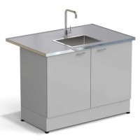 Стол-мойка ЭКРОС 1200х800х900 мм, чаша нержавеющая сталь по центру, раб. поверхность - МОНОЛИТНЫЙ КЕРАМОГРАНИТ с НС бортиком