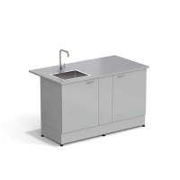 Стол-мойка ЭКРОС 1500х800х900 мм, чаша нержавеющая сталь слева, раб. поверхность - МОНОЛИТНЫЙ КЕРАМОГРАНИТ с ПВХ кромкой
