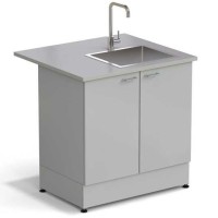 Стол-мойка ЭКРОС 900х800х900 мм, чаша нержавеющая сталь справа, раб. поверхность - МОНОЛИТНЫЙ КЕРАМОГРАНИТ с ПВХ кромкой