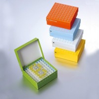 Штатив для хранения криопробирок 1-2 мл, 81 место, картон с пластиковым покрытием, с откидной крышкой, набор разных цветов, Biologix, Китай