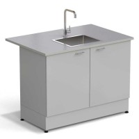 Стол-мойка ЭКРОС 1200х800х900 мм, чаша нержавеющая сталь по центру, раб. поверхность - МОНОЛИТНЫЙ КЕРАМОГРАНИТ с ПВХ кромкой
