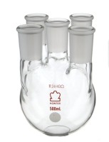 Колба пятигорлая круглодонная Kimble 2000 мл, боковые шлифы 24/40, центральный 24/40, стекло