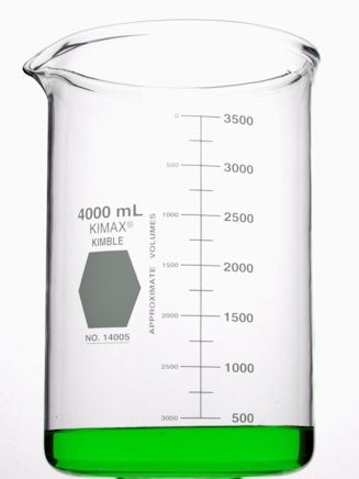 Стакан Kimble 4000 мл, низкий, прочный, с градуировкой, с носиком, стекло