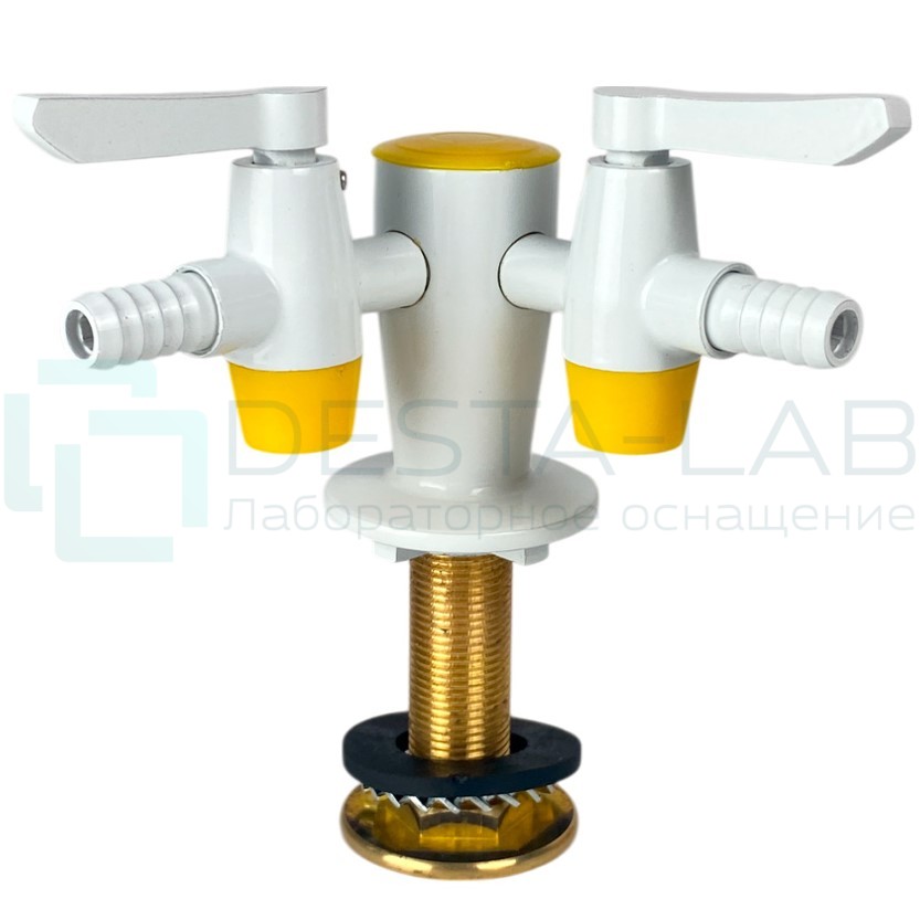 Двойной газовый лабораторный кран Stegler KG-2-105 (литая медь, высота 105 мм, угловой)