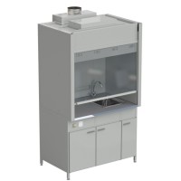 Шкаф вытяжной с мойкой из НС и смесителем 1200х900х2145 мм, раб. поверхность - МОНОЛИТНЫЙ КЕРАМОГРАНИТ