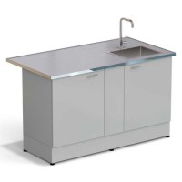 Стол-мойка ЭКРОС 1500х800х900 мм, чаша нержавеющая сталь справа, раб. поверхность - МОНОЛИТНЫЙ КЕРАМОГРАНИТ с НС бортиком