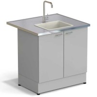 Стол-мойка ЭКРОС 900х800х900 мм, чаша полипропилен по центру, раб. поверхность - МОНОЛИТНЫЙ КЕРАМОГРАНИТ с НС бортиком