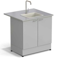 Стол-мойка ЭКРОС 900х800х900 мм, чаша полипропилен по центру, раб. поверхность - МОНОЛИТНЫЙ КЕРАМОГРАНИТ с ПВХ кромкой