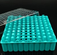 Штатив для хранения криопробирок 2 мл с внутренней резьбой, 100 мест, с крышкой, синий, Nest, Китай