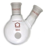 Колба двухгорлая круглодонная Kimble 50 мл, боковой шлиф 19/22 под углом к центральному 19/22, стекло