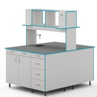 Островной стол с сантехникой и столешницей из химстойкого пластика СЛО НВК 1200 ПЛАСТ+