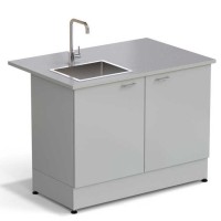 Стол-мойка ЭКРОС 1200х800х900 мм, чаша нержавеющая сталь слева, раб. поверхность - МОНОЛИТНЫЙ КЕРАМОГРАНИТ с ПВХ кромкой