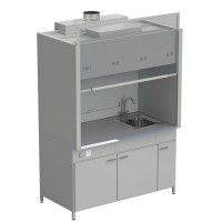 Шкаф вытяжной с мойкой из НС и смесителем 1500х900х2145 мм, раб. поверхность - МОНОЛИТНЫЙ КЕРАМОГРАНИТ