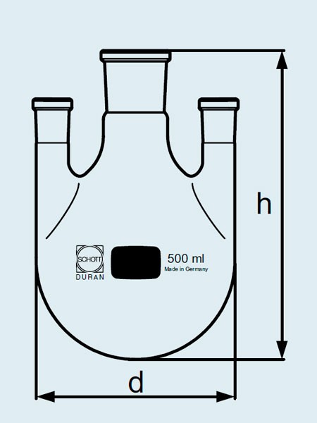 Колба DURAN Group 2000 мл, круглодонная, трехгорлая, боковые горловины прямые, NS29/32, стекло