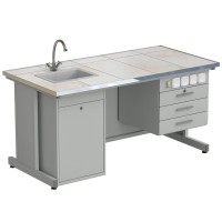 Стол лаборанта с подвесной тумбой, электрикой, водой 1515х750х760, раб. поверхность - КЕРАМИКА (EK_56.0572.00.03)