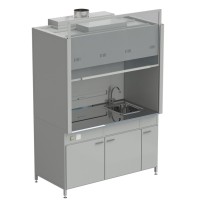 Шкаф вытяжной с мойкой из НС и смесителем 1500х900х2145 мм, раб. поверхность - НЕРЖАВЕЮЩАЯ СТАЛЬ