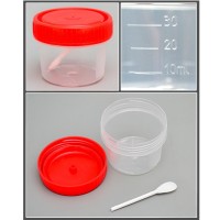 Контейнер одноразовый медицинский полимерный КО0НЛПП-30 с ложкой и красной крышкой , низкий, н/ст ПЕРИНТ