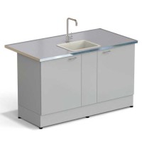 Стол-мойка ЭКРОС 1500х800х900 мм, чаша полипропилен по центру, раб. поверхность - МОНОЛИТНЫЙ КЕРАМОГРАНИТ с НС бортиком