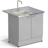 Стол-мойка ЭКРОС 900х800х900 мм, чаша полипропилен слева, раб. поверхность - МОНОЛИТНЫЙ КЕРАМОГРАНИТ с НС бортиком