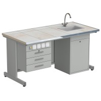Стол лаборанта с подвесной тумбой, электрикой, водой 1515х750х760, раб. поверхность - КЕРАМИКА (EK_56.0572.01.03)