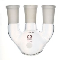 Колба трехгорлая круглодонная Kimble 100 мл, боковые шлифы 24/40 параллельно центральному 24/40, стекло