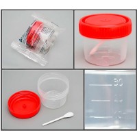 Контейнер одноразовый медицинский полимерный КО0НЛПП-30 с ложкой и красной крышкой ИУ, низкий, стерильный, ПЕРИНТ