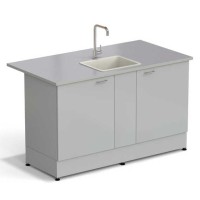 Стол-мойка ЭКРОС 1500х800х900 мм, чаша полипропилен по центру, раб. поверхность - МОНОЛИТНЫЙ КЕРАМОГРАНИТ с ПВХ кромкой