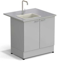 Стол-мойка ЭКРОС 900х800х900 мм, чаша полипропилен слева, раб. поверхность - МОНОЛИТНЫЙ КЕРАМОГРАНИТ с ПВХ кромкой