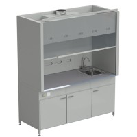 Шкаф вытяжной с мойкой из НС и смесителем 1800х900х2145 мм, раб. поверхность - МОНОЛИТНЫЙ КЕРАМОГРАНИТ