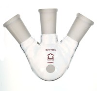 Колба трехгорлая круглодонная Kimble 100 мл, боковые шлифы 24/40 под углом к центральному 24/40, стекло