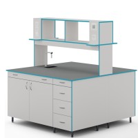 Островной стол с сантехникой и столешницей из химстойкого пластика СЛО НВК 1500 ПЛАСТ+