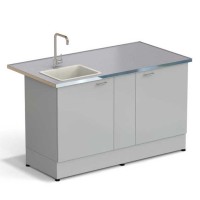 Стол-мойка ЭКРОС 1500х800х900 мм, чаша полипропилен слева, раб. поверхность - МОНОЛИТНЫЙ КЕРАМОГРАНИТ с НС бортиком